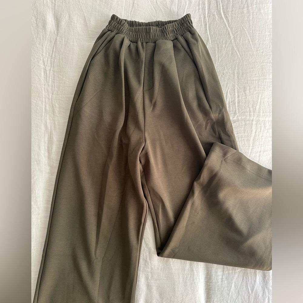 VICI Olive Green Wide Leg Jersey Trousers